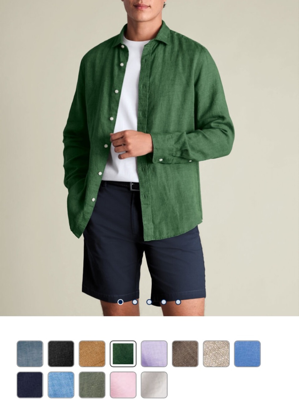 Charles Tyrwhitt Green Linen Casual Button-Down Shirt